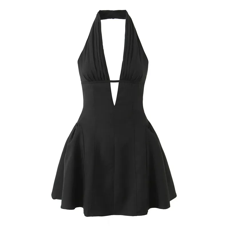 Phong Cách Pháp Retro Chấm Bi V Sâu Dây Đầm Nữ Hở Lưng Chữ A Mỏng Ngọt Ngào Thanh Lịch Mini Áo Mùa Hè Áo Dây