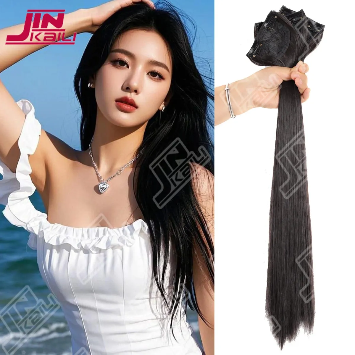 JKL Long Hair Extension Pieces Makatotohanang Volume Boost Invisible Traceless Three Piece Set Asian Synthetic Hair Extension