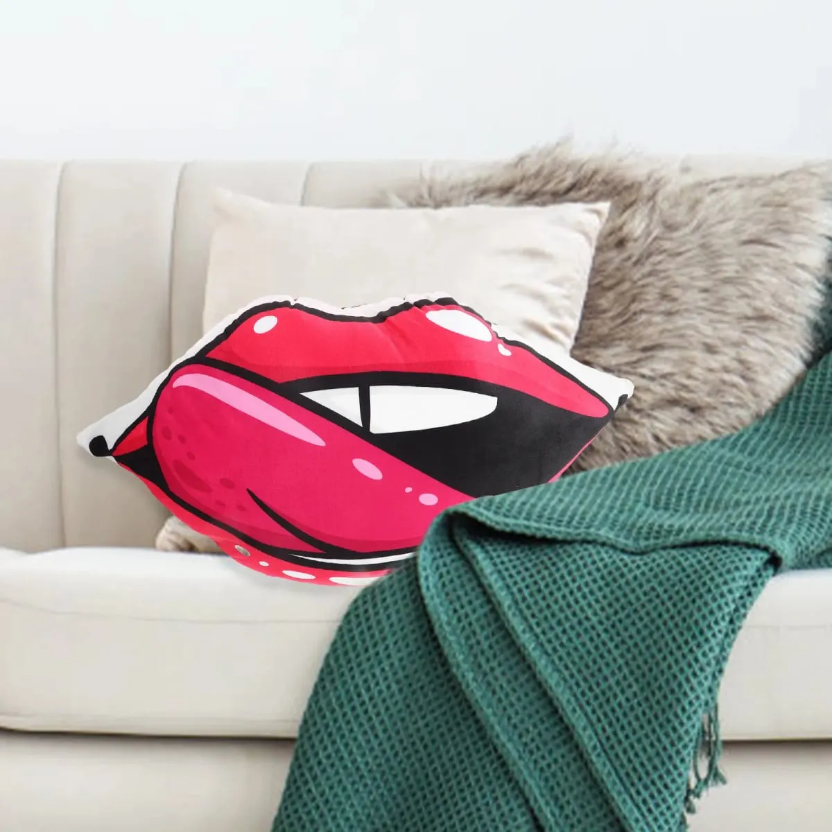 Red Lip Series Double-Sided Digital Print Lip Pillow Removable Cover Decorative Throw Pillow for Couch Bedroom Living Room