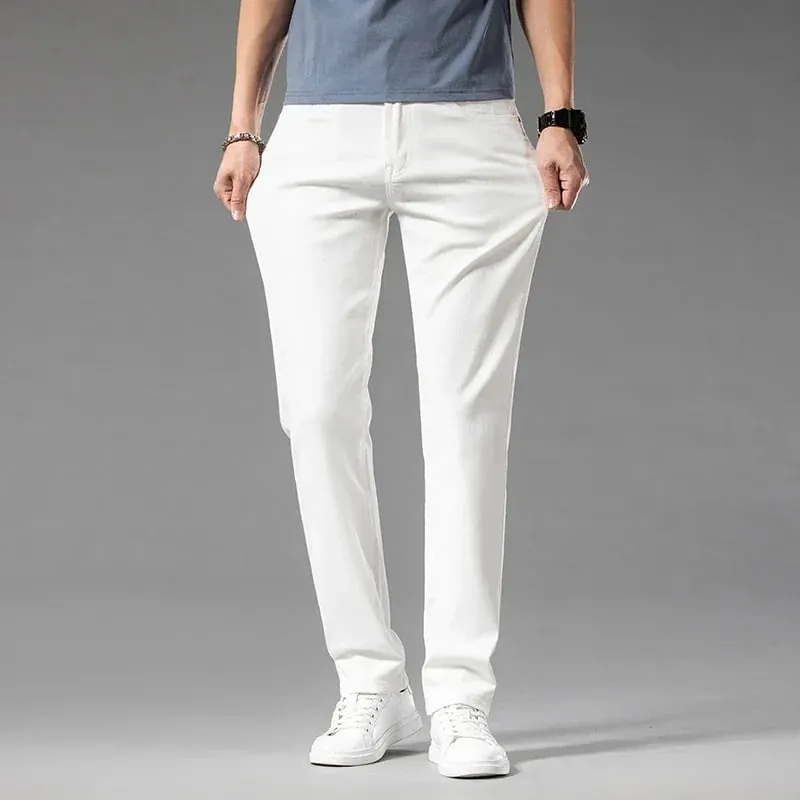 2026 New In Summer Men's Business Casual Straight Jeans 98% Cotton Soft Stretch Fabric Baggy Denim Pants Male Brand Trousers
