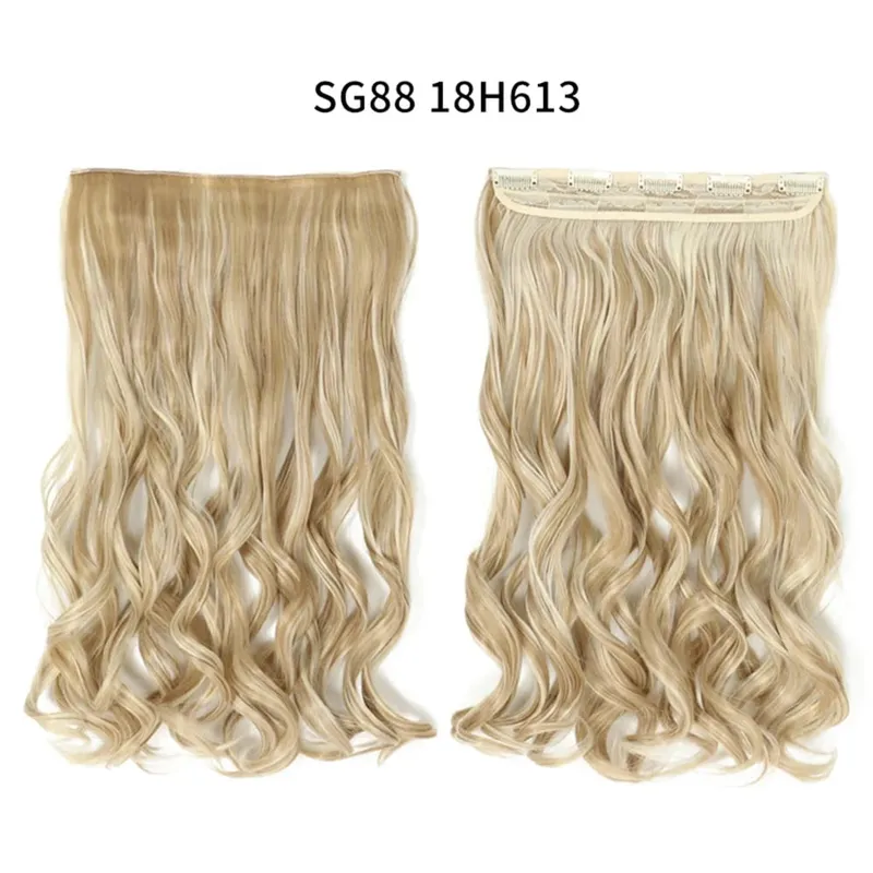 Longo reto encaracolado uma peça 5 clipes clip-in extensões 22 Polegada penteados resistentes ao calor cor mistura loira pedaço de cabelo para mulher