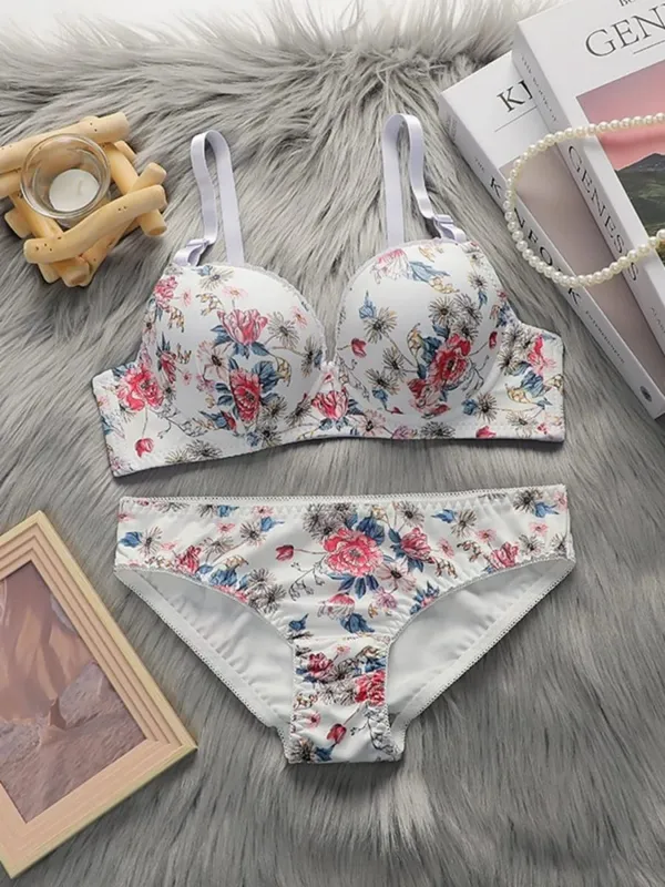 Teen Girls Floral Print Underwire Bra Set Women Floral Brassiere 2Pcs Lingerie Intimates — image 8