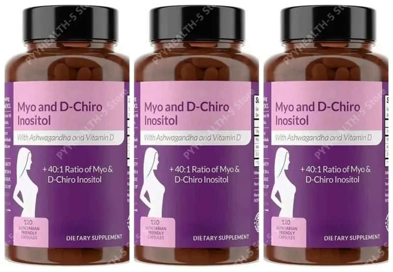 40:1 Myo-Inositol and D-Chiro Inositol Capsules Vitamin D3 Ashwagandha 120 Count Daily Wellness Supplement