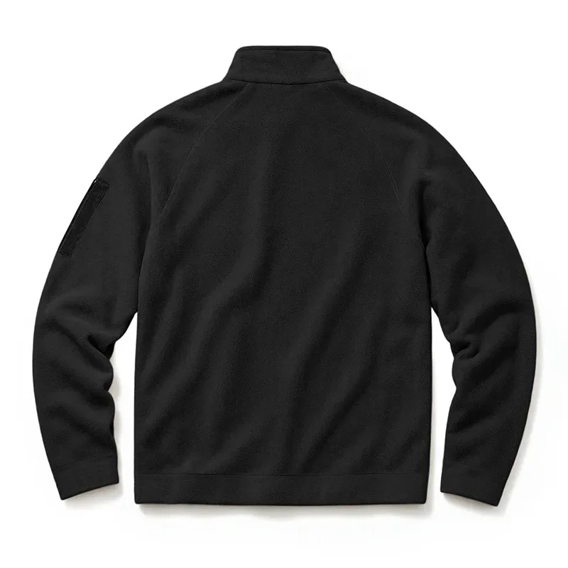 Men Fleece Stand Collar Sweatshirt Diagonal Zipper Arm Pocket Long Sleeve Loose Casual Pullover Autumn Winter Outdoor Tops