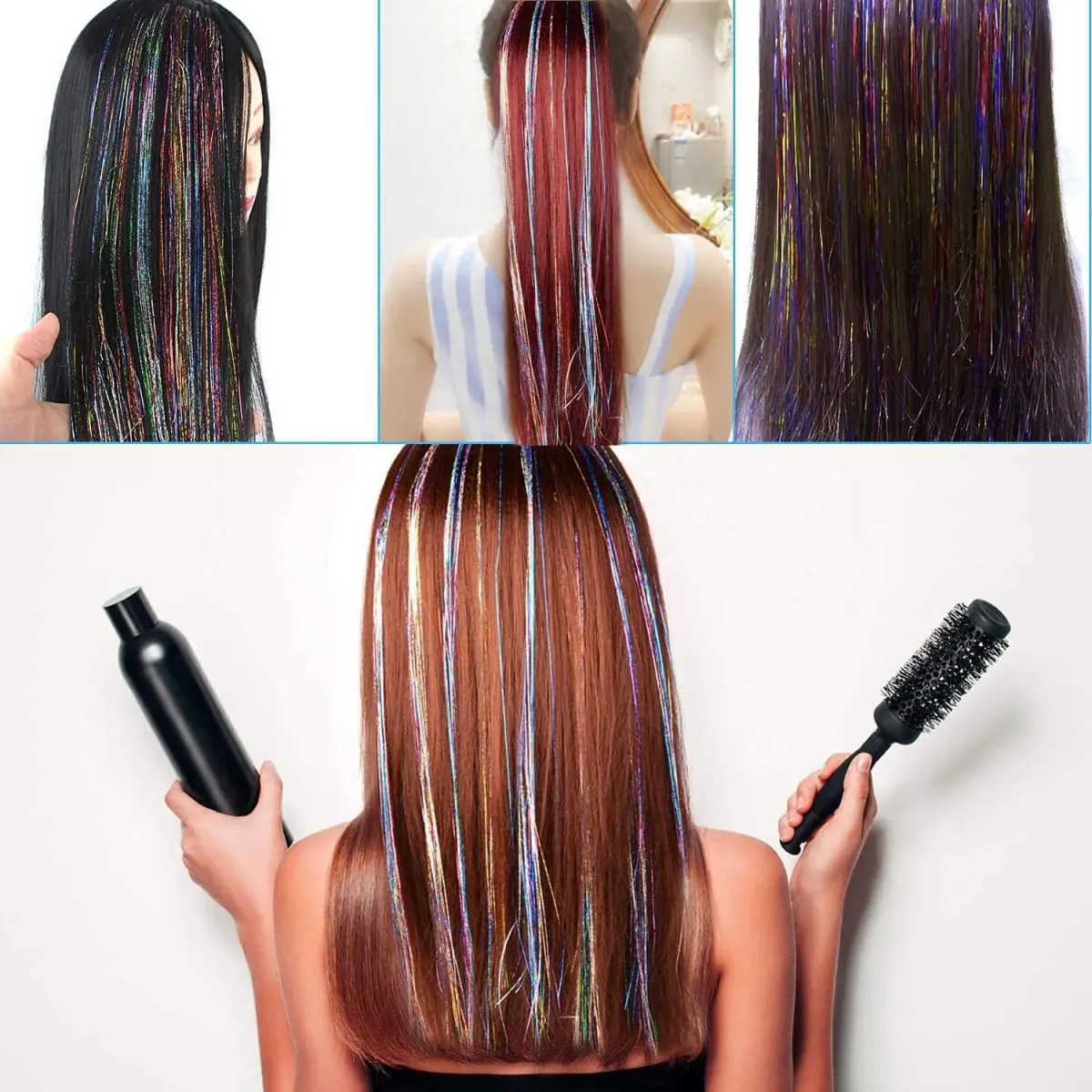 Synthetic natural color gold silk hair extension wig women highlight no clip gold silk chemical fiber long straight hair flash