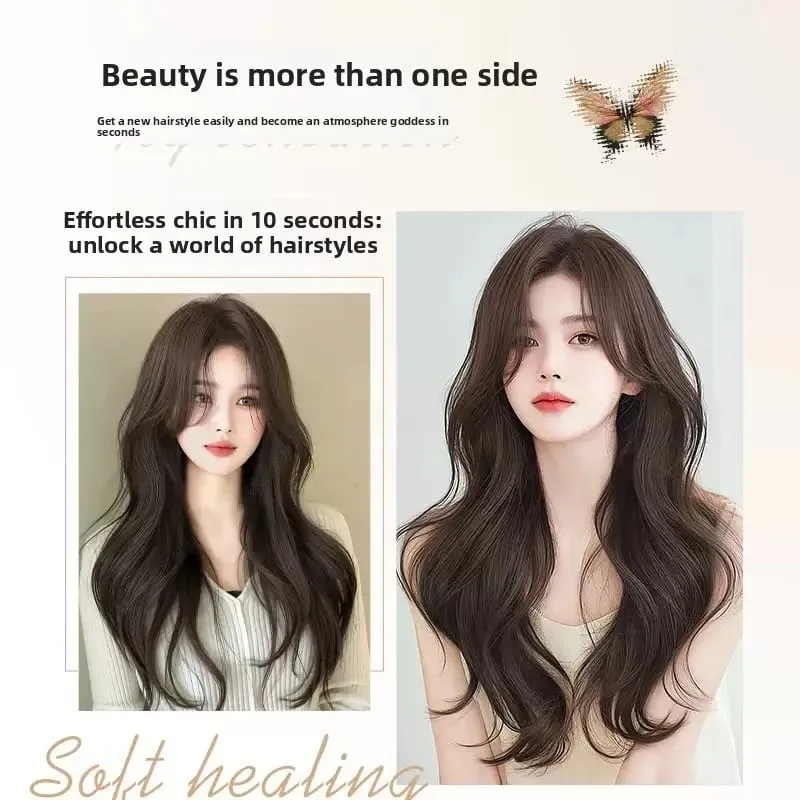 Synthetic Women Long Curly Invisible Seamless V-shaped Wig Simulated Increase Volume Fluffy High-level One-piece Hair Extension