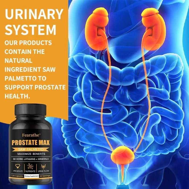 Suplemen Saw Palmetto Prostat - 30 Ekstrak Tumbuhan Vitamin & Mineral untuk Kesihatan Prostat Lelaki Kencing & Pertumbuhan Rambut