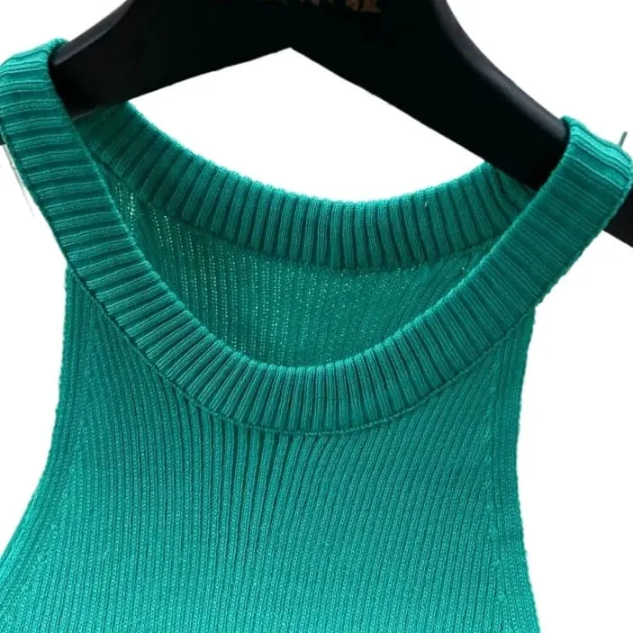 Women's Green Halter Short SundressSleeveless Ribbed Knit Stretchy Bodycon Mini Dress Slim Fit Casual Night Club Party Outfit