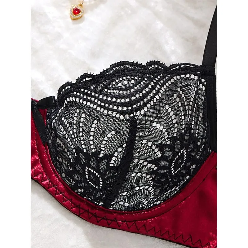 Valentine Sexy Lingerie Black Lace Splicing Underwear Women Set Ultra Thin Luxury Intimate Lingerie 3-point Transparent Bra Set