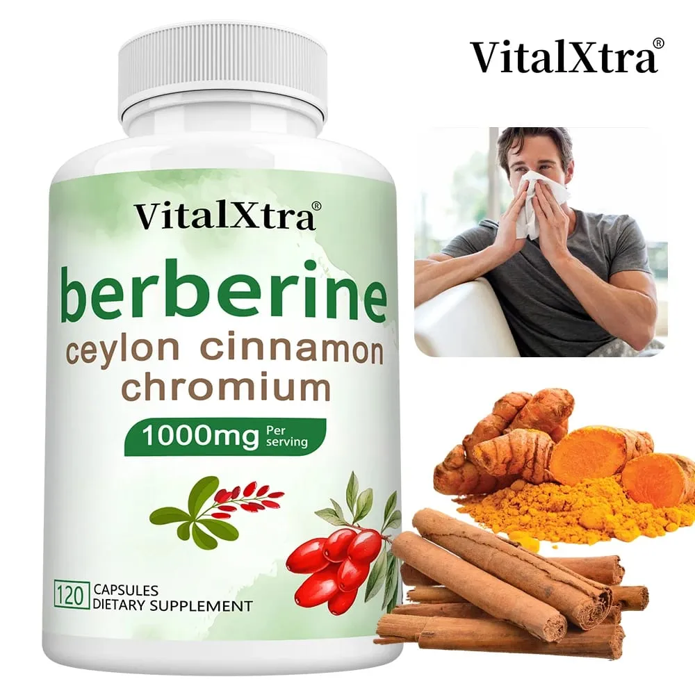 Berberine Capsules with Ceylon Cinnamon & Turmeric Support Heart Health Blood Sugar Liver Function Immune & Digestive Health