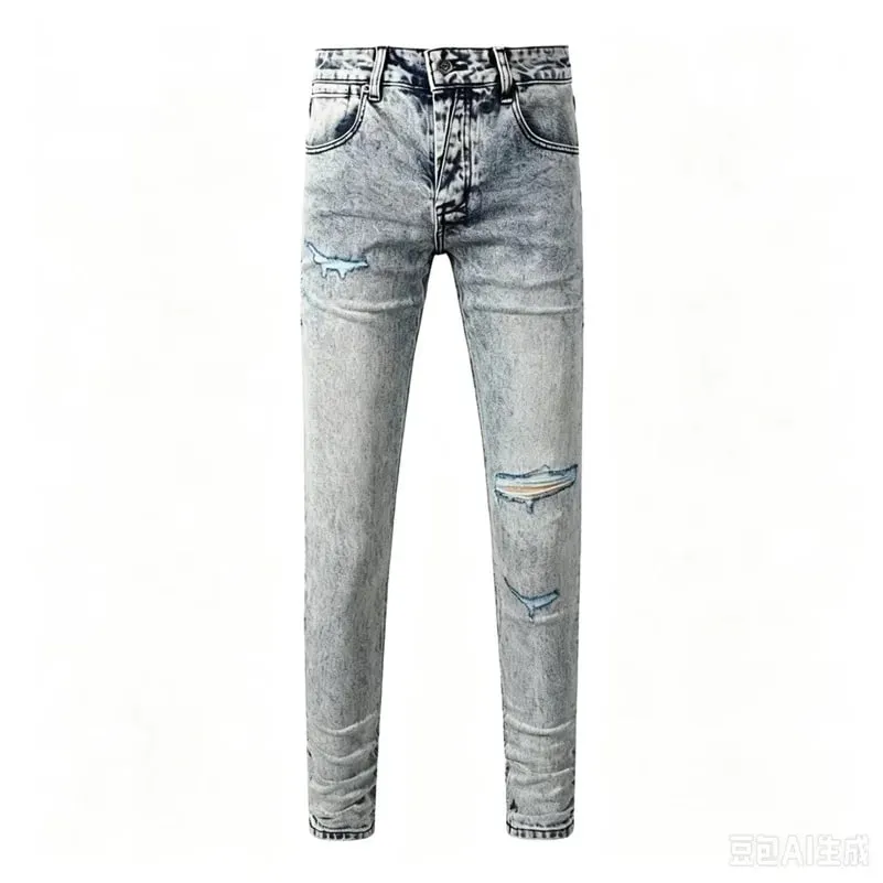 Luxury Streetwear Men's Jeans Americans Style Holes Long Trousers Quality Male Stretch Slim Pants Skinny Trousers