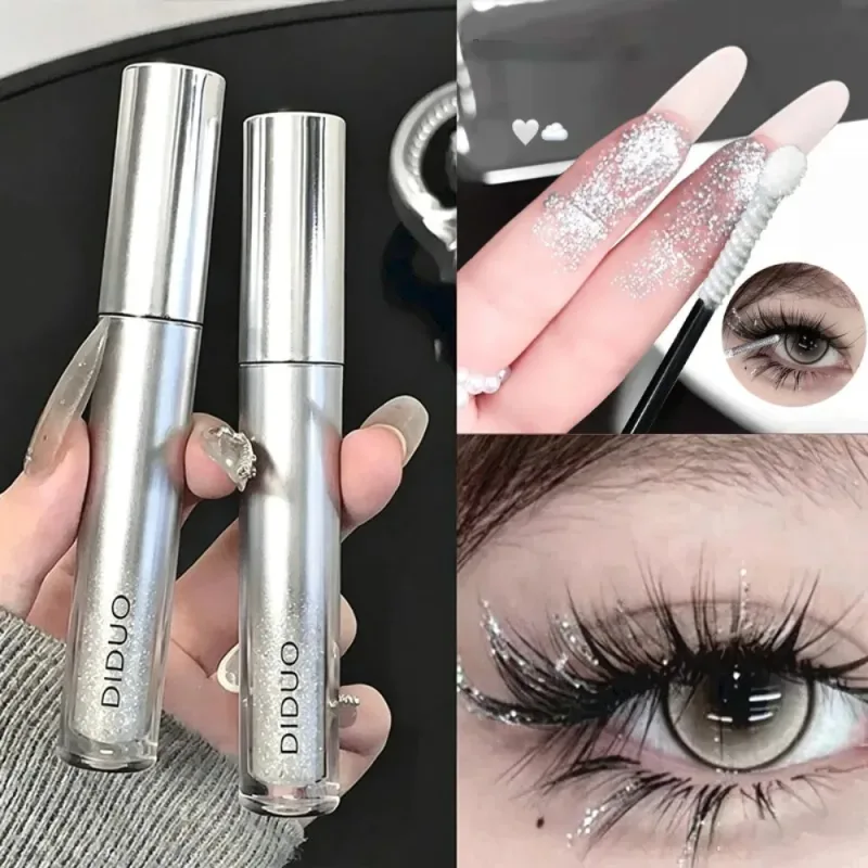 Silvery Shining Mascara Fine Glitter Highlight Lengthening Curling No Smudging Waterproof Natural 3D Sparkling Eye Makeup