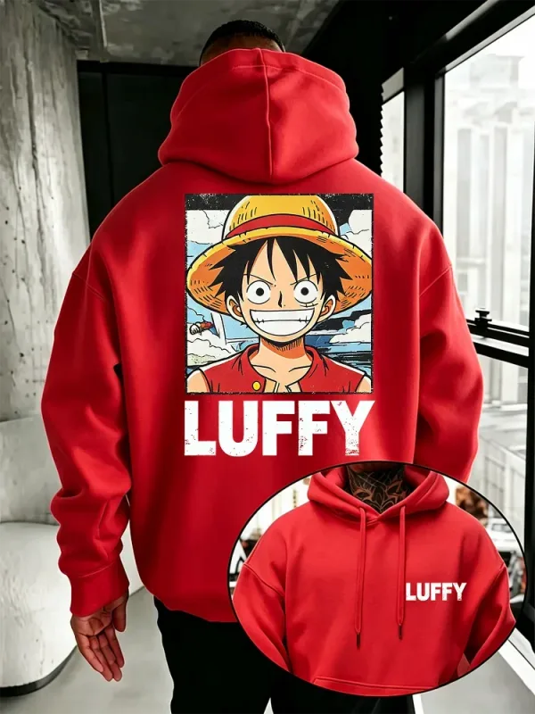 Sudadera con capucha de anime de una pieza, sudadera holgada con estampado frontal y trasero de personaje de dibujos animados de Luffy vintage para entusiastas del manga