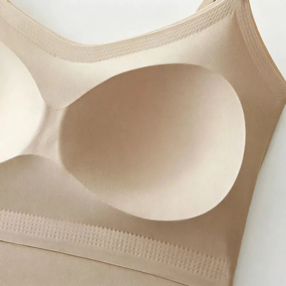Fashion V-Neck Ice Silk Seamless One-piece Bottoming Tank Tops With Chest Pads Women Inner Top Beautiful Back Sling Long Vest