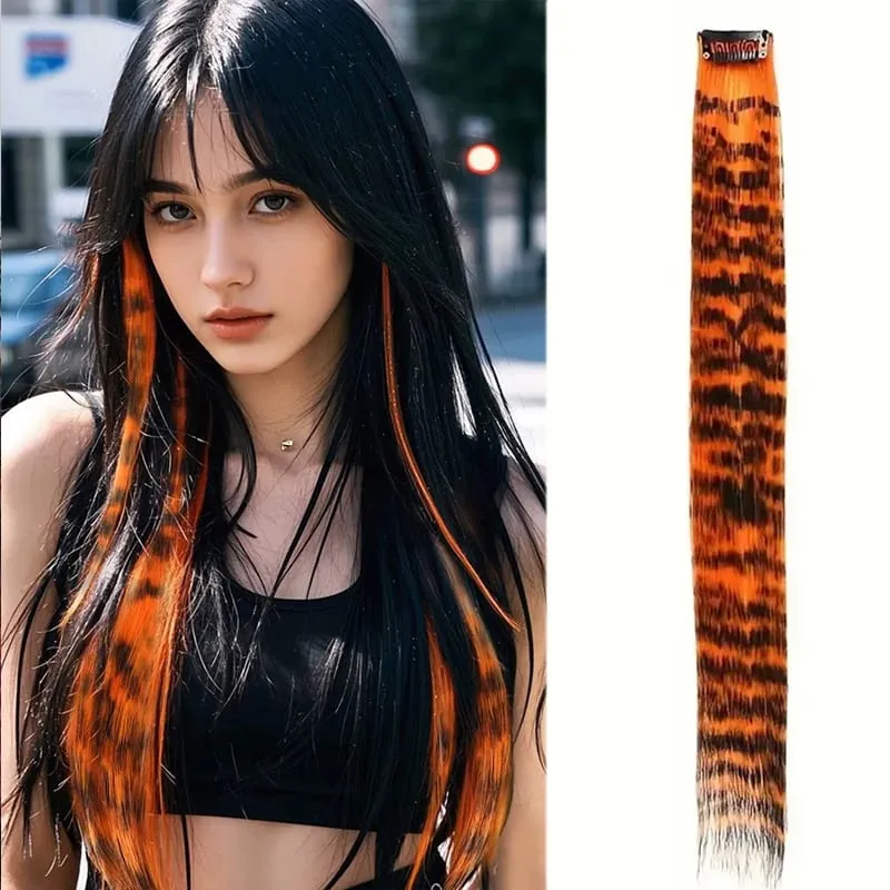 Rainbow Colored Feather Clip In Hair Extensions 18inch Synthetic Hair Piece Y2K Fashion For Women Girls Cosplay Party Halloween