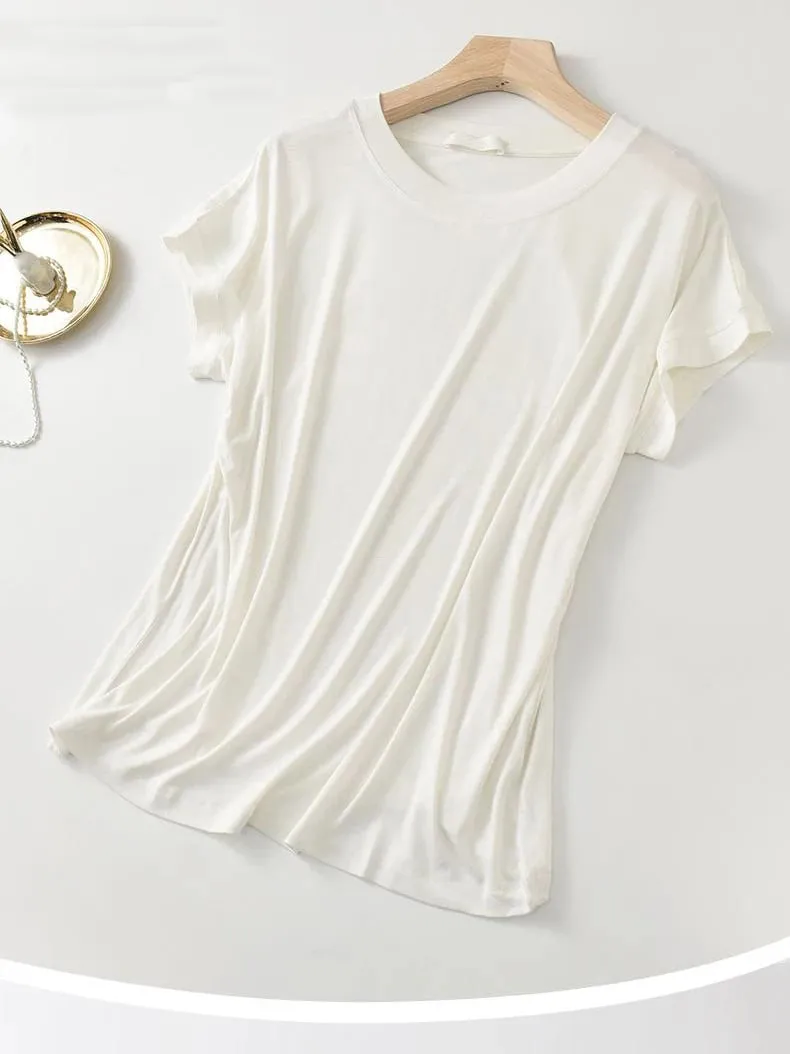 1pcs Women T Shirt Summer Sleeveless Round Neck Breathable Loose Leisure Tops Comfort Lady Basic Tee Solid Female Ice Silk Vests