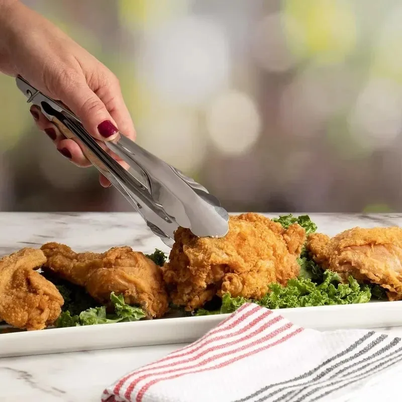 Rozsdamentes acél élelmiszerfogók Élelmiszer minőségű hús steak grillfogó Több méretű, csúszásmentes, hosszú nyelű kenyérkapcsok Konyhai főzőeszközök