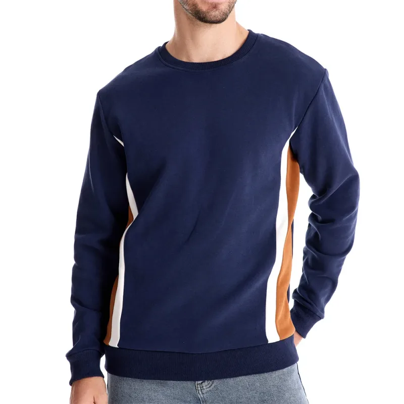 Mens Patckwork Cotton-blend Crew Neck Sweatshirts Fashion Casual Sport Round Neck Pullover Sweatshirt for Men