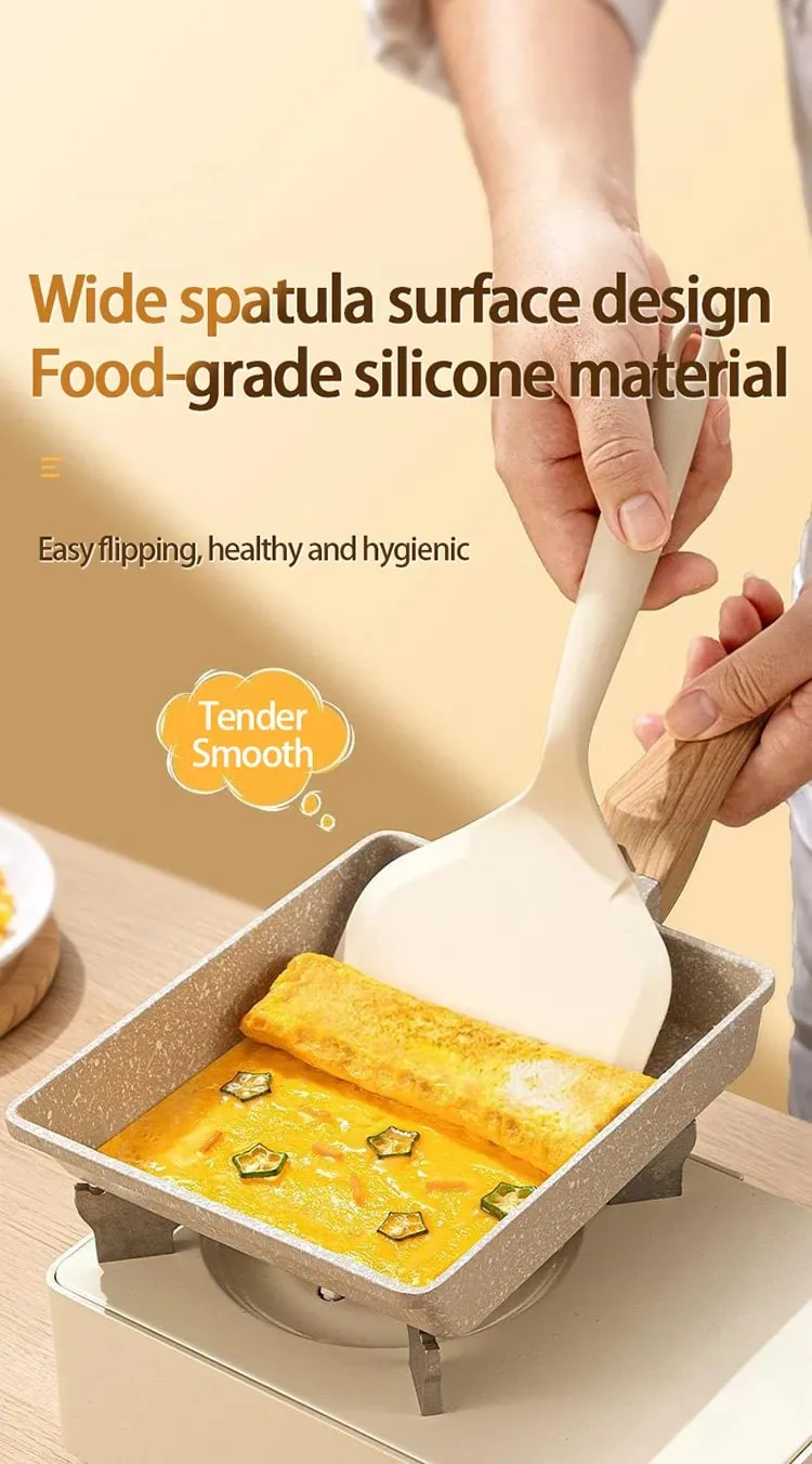 1pc Silicone Spatula Heat Resistant Spatula Household Food Grade Non-stick Kitchen Tool for Cooking Egg Fish Pancake CFQJ001