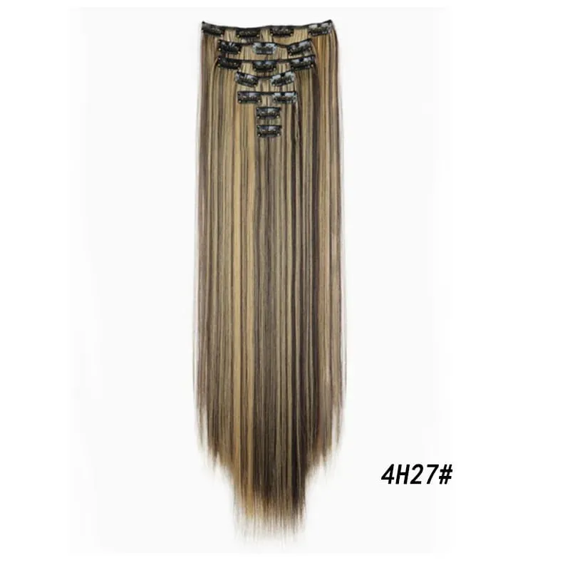 7Pcs/Set16Clips Hair Extension Black Long Straight Natural Hair Ombre Hairpiece Heat Resistant Fiber For Women Hairstyle Cosplay
