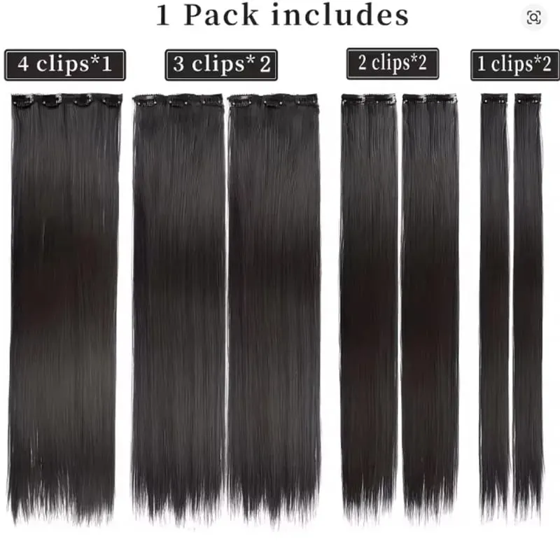 7Pcs/Set16Clips Hair Extension Black Long Straight Natural Hair Ombre Hairpiece Heat Resistant Fiber For Women Hairstyle Cosplay