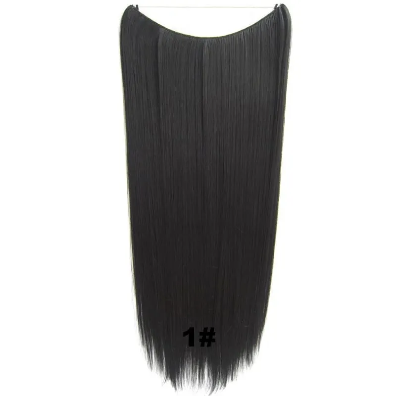 Synthetic One piece Hair Extensions No Clip No Glue Invisible 24inch Long Straight Wave Heat Resistant String Hairpiece