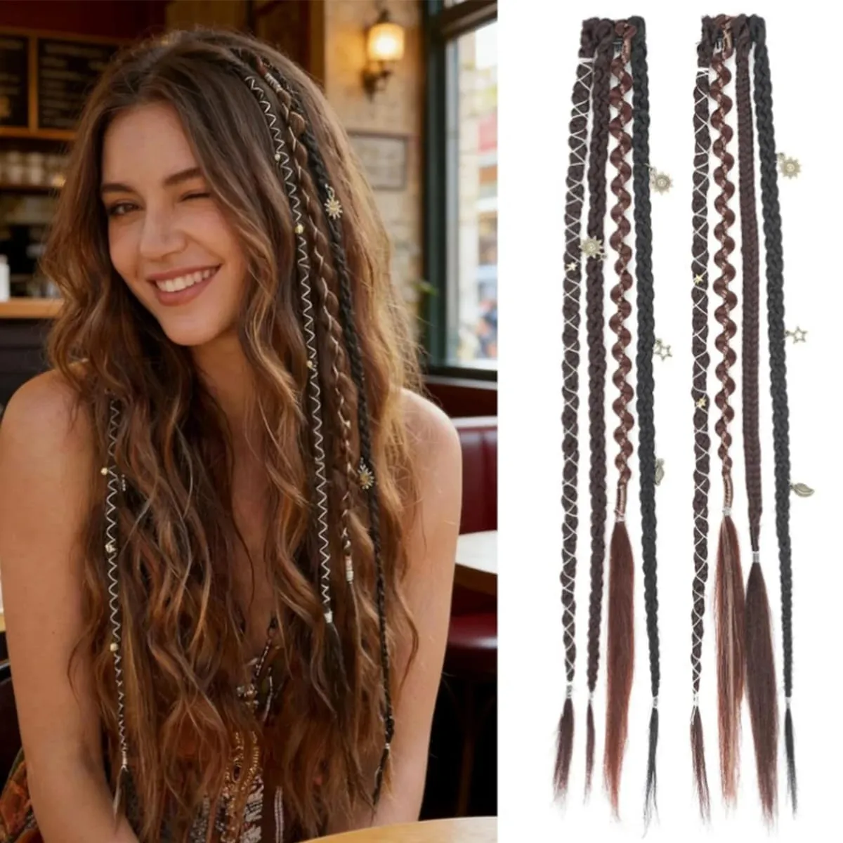 Synthetic Bohemian style clip braid hair extension wig women braided twist braid hair accessories hair extension wig