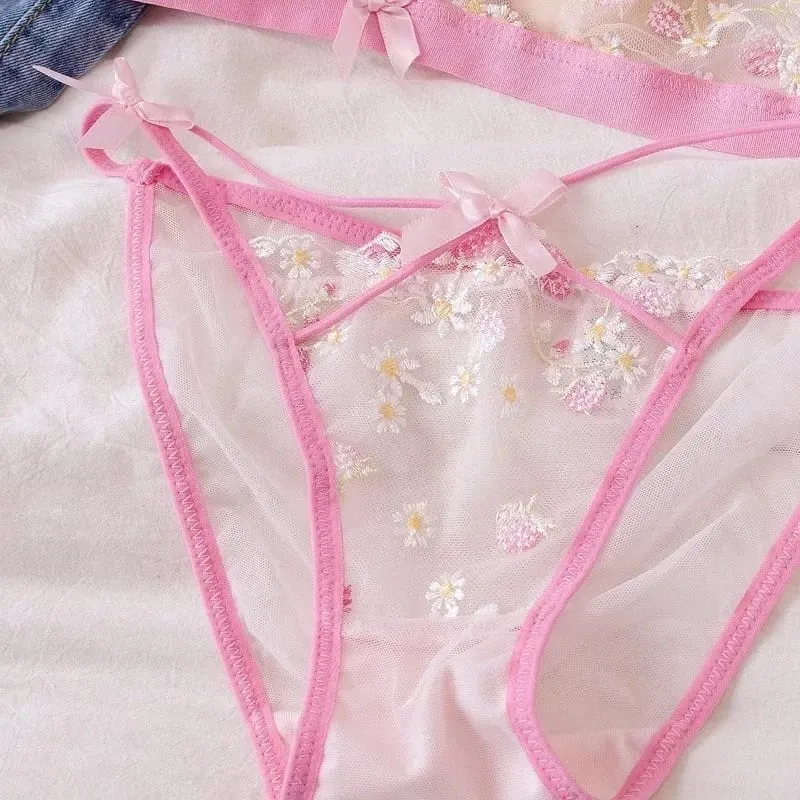 Sexy Lace Bralette Set for Women Triangle Cup Wireless Comfortable Underwear Lingerie
