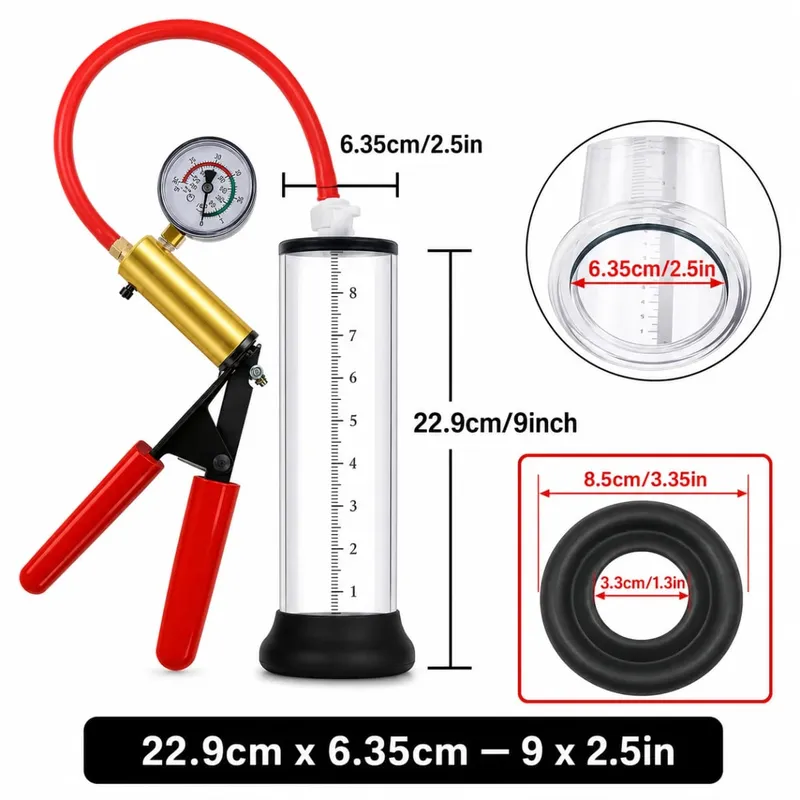 Manual Acrylic Penis Pump for Men with Pressure Gauge Clear Cylinders Vacuum Enlargement Masturbation Trainer Adult Sex Toy Set