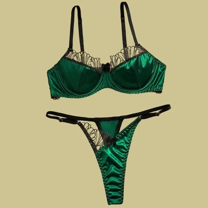 Ultra Sexy Lingerie Set Women Retro Vintage French Satin Splicing Embroidery Bra Thong Panties Erotic Underwear Suit 2026 New
