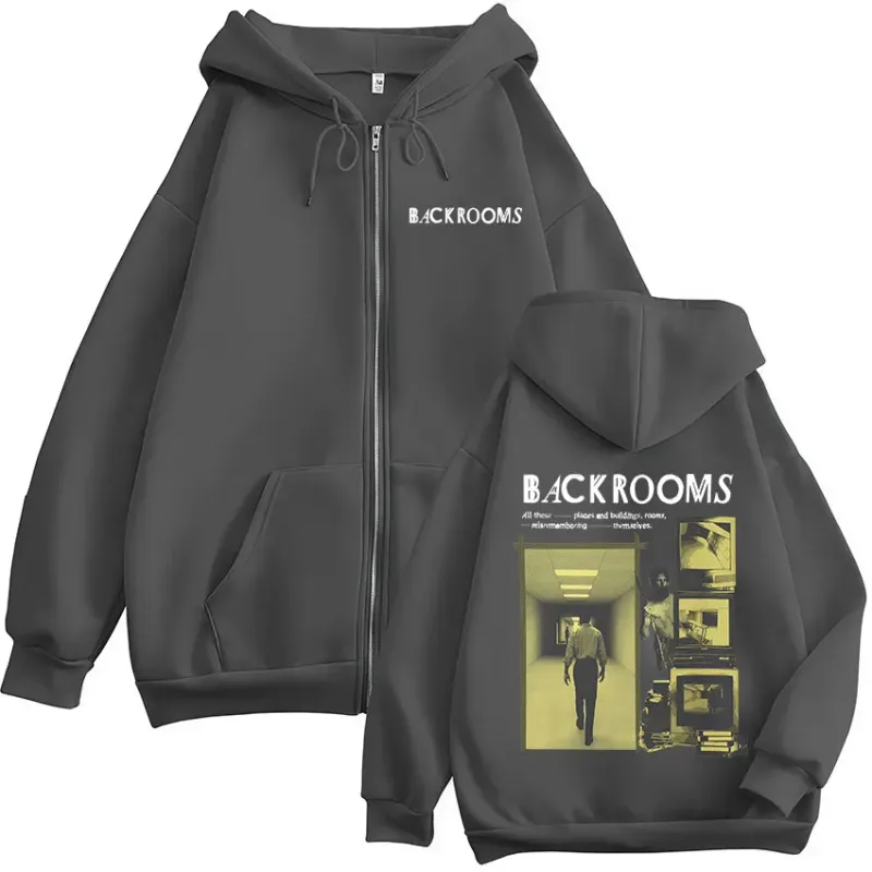 Horror Movie Backrooms Zipper Hoodies Men's Women Clothing Casual Long Sleeves Zip Up Hooded Sweatshirts Jackets Coat Streetwear
