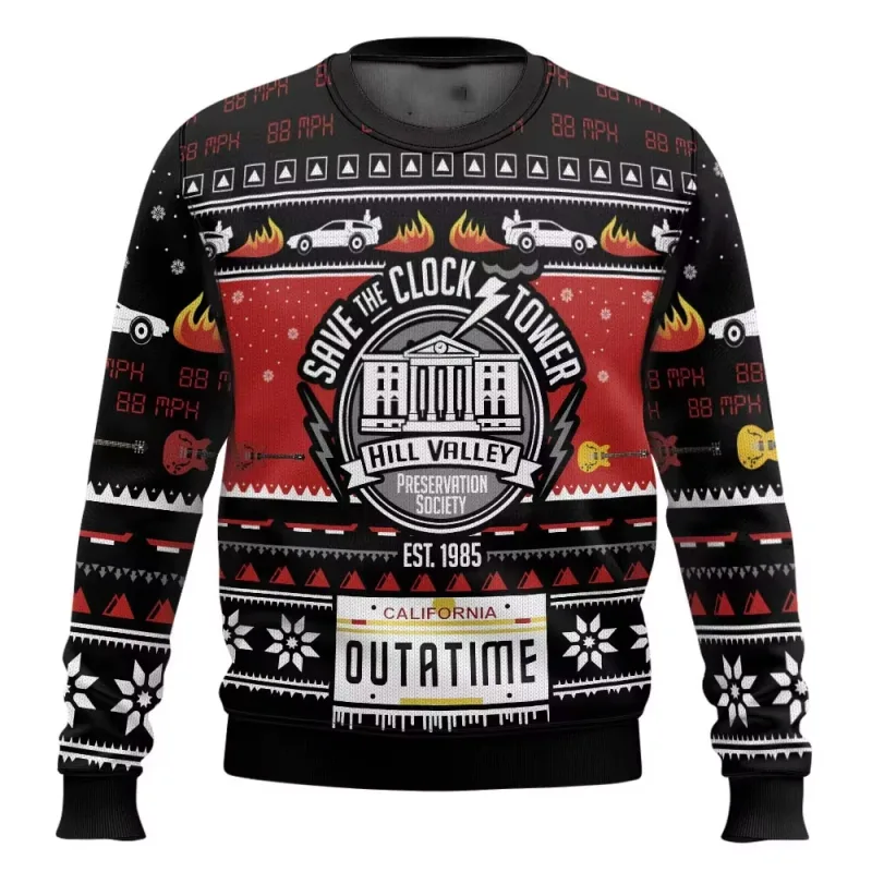 outono e inverno de volta ao futuro suéteres feios de Natal, camisas de anime de desenho animado para homens e mulheres, roupas