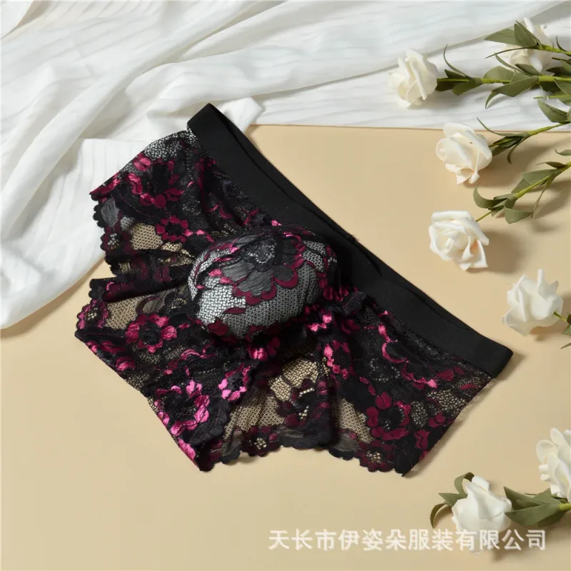 Biancheria intima sexy in pizzo Liscio Mutandine da uomo a sacchetto Prospettiva Slip da uomo floreali sottili Tentazione Mutande traspiranti a vita bassa in rete