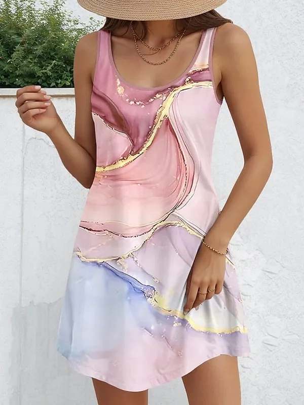 Women's Casual Sleeveless Crew Neck Dress Fashion Solid Loose Short Dress Female Summer Daily Streetwear Dresses