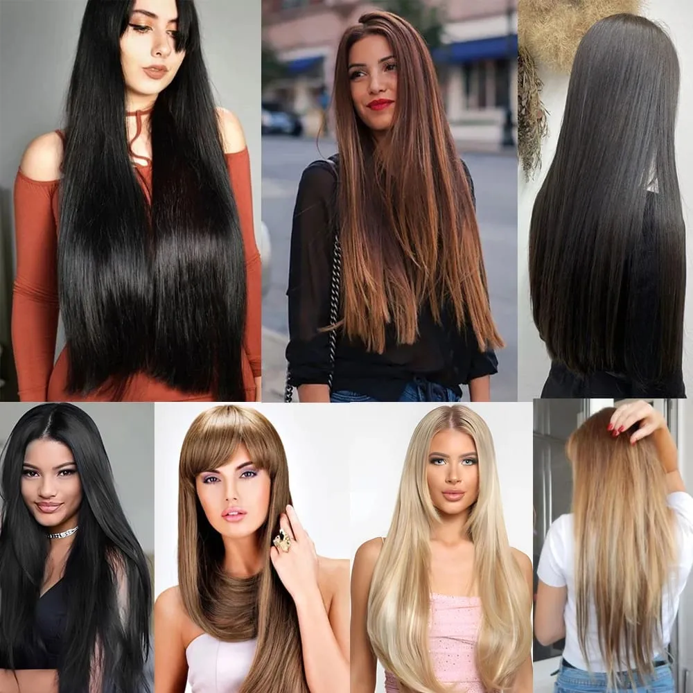Leeons Black Hair Extension 30"/75Cm 150G 6Pcs/Set Women Long Straight Synthetic Hair Full Head Clip In Hair Extensions Pieces