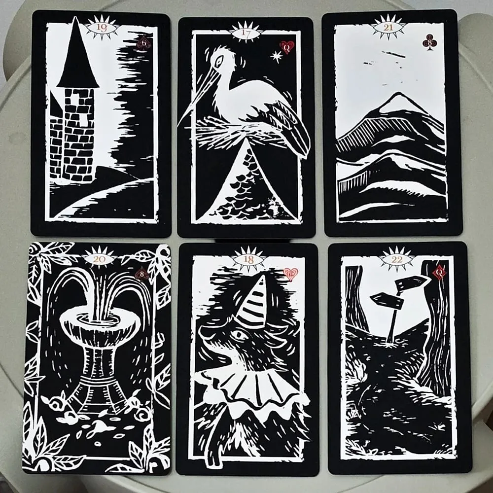 Gulliver Lenormand Oracle Deck 10.3*6cm - 36 Cards Minimalist Black & White Linocut Art