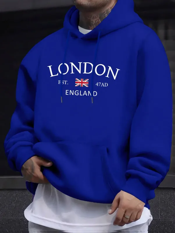 London Fashion Print Hoodies For Men Casual Autumn Winter Casual Sweatshirt Kangaroo Pocket Long Sleeve Autumn/Winter Simple