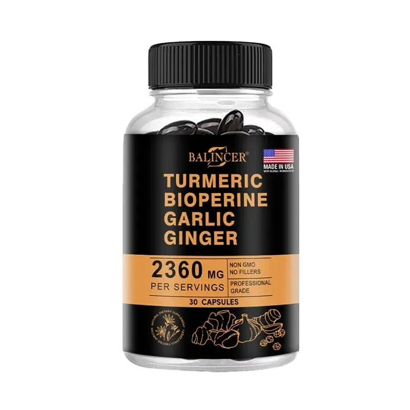 4-in-1 Turmeric Ginger Supplement with Pepperin 2360 Mg with Garlic Curcumin Black Pepper for Joint Digestive & Immune Support