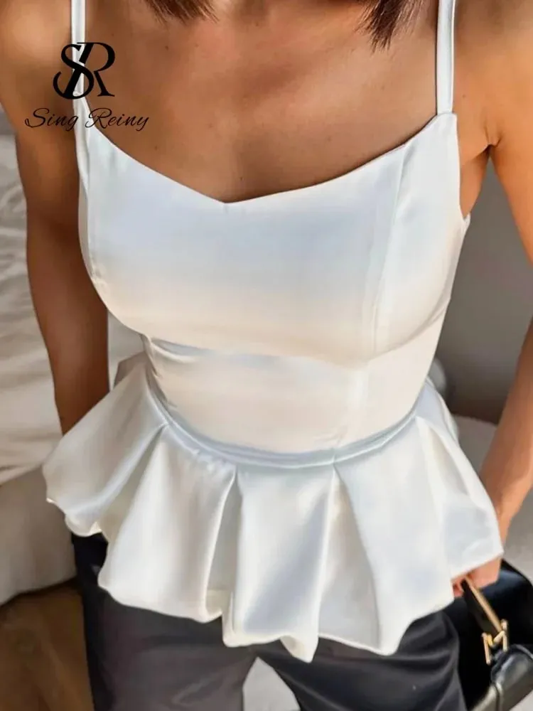 Satin Party Evening Tank Top 2026 Ladies Strap Zipper Design Backless Sexy Blouse Streetwear Solid Luxury Camisole
