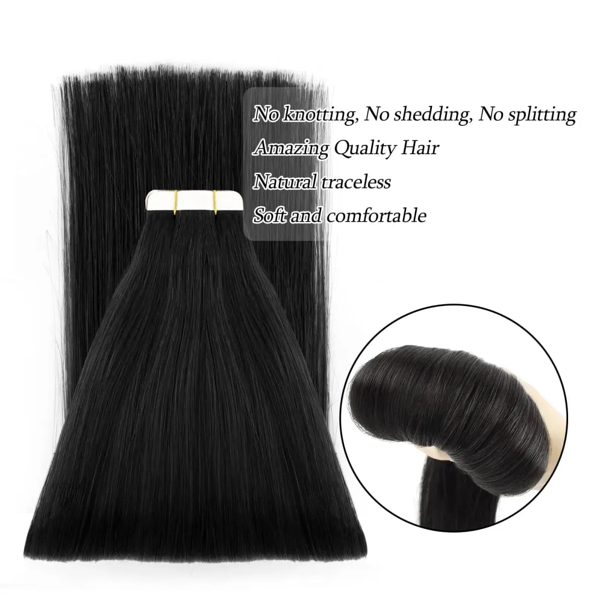 Straight Tape in Hair Extensions Human Hair Natural Black #1B Remy Tape in Human Hair Extensions for Women Double Sided Seamless Thick End Silky Straight 20pcs 50 Gram 26 Inch