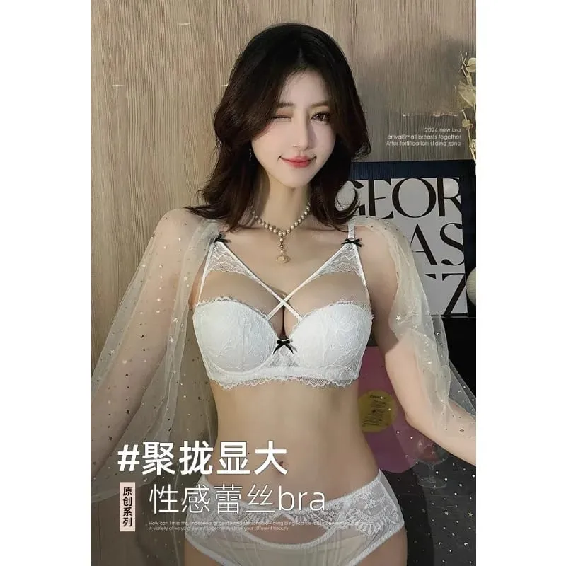Japanese Anime Lingerie Set No Underwire - Summer Bralette Small Breasts Sexy Push Up Lace Bra Comfort Wireless Gather MOYISU