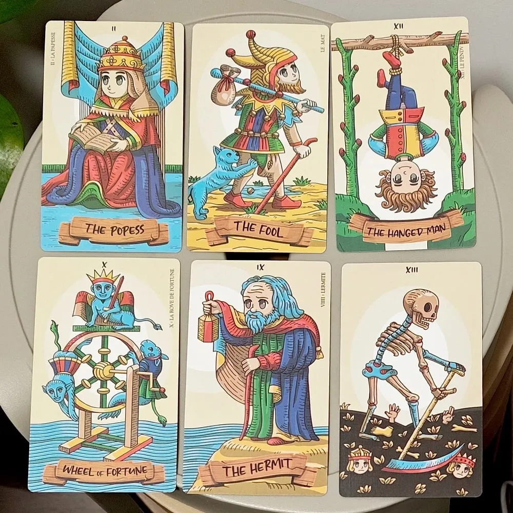 Petit De Marseilly Tarot Deck 78 Pcs Cute Chibi Marseille Tarot Cards in Rigid Box 12*7cm Double-embossed Cardstock