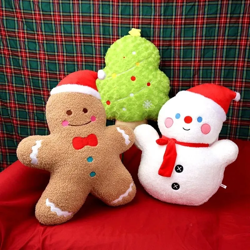Christmas Tree Snowman Gingerbread Man Plush Pillow Soft Sofa Cushion Napping Pillow Adorably Room Decor Toys Christmas Gift