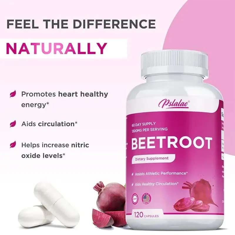 Beet Root Capsules - Promotes Heart Health Boosts Natural Energy Improves Endurance and Maintains Normal Blood Pressure