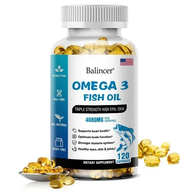 Balincer Wild Caught Omega 3 rybí olej softgels – trojitá síla Vysoký EPA 1200 mg DHA 900 mg Non-GMO Bezlepkový doplněk stravy