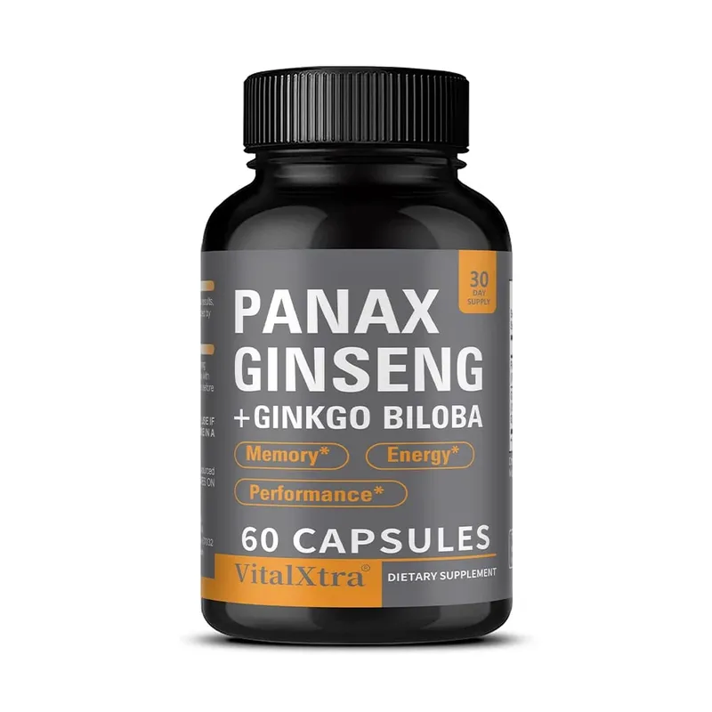 Panax Ginseng + Ginkgo Biloba 120 Vegan Capsules Supports Heart Health and Muscle Function Athletic Performance