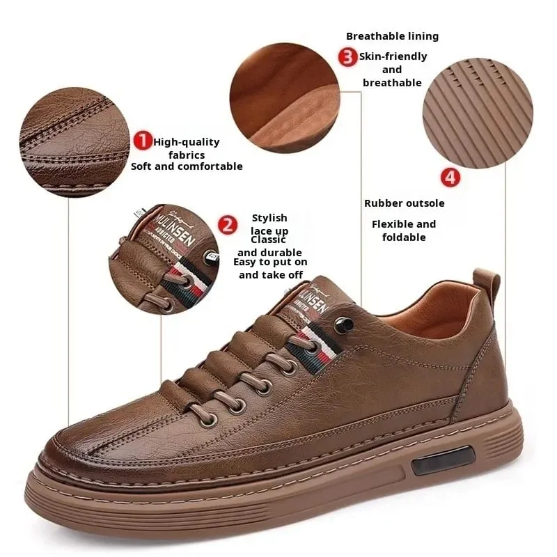 Men's Casual Shoes Spring Autumn Depressurized Breathable Lacefree Leather Shoes Super soft and wear-resistant Men's Board Shoes