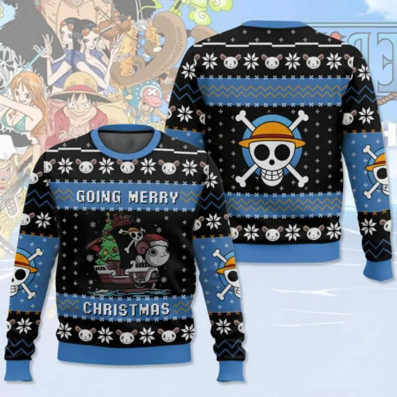 New sweater, Japanese anime, Luffy, Robin, Bandai, One Piece, 3D hoodie, Christmas sweatshirt, men's round-neck T-shirt