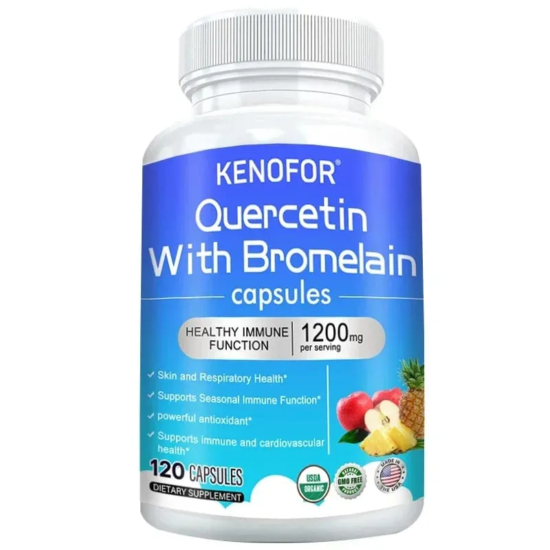 Capsules complexes de quercétine + bromélaïne 1200 mg – Soutien immunitaire articulaire et digestif avec vitamines C et D3 30/60/120 points