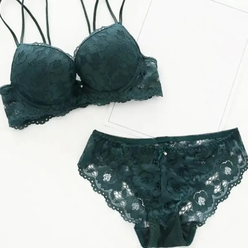 Sweet Mesh Lace Flower Bra Low Waist Bowknot Bra Panties Set Non Slip Lingerie Push Up Bra Women Women
